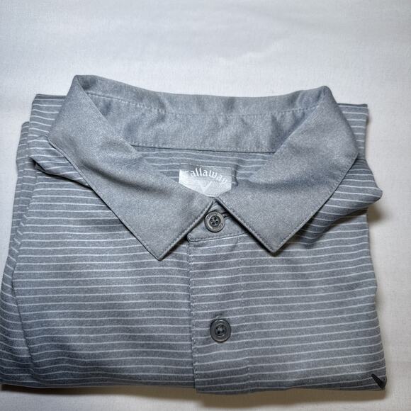 Callaway Golf Opti-Dri Mens Large Collared Polo Shirt Gray White Striped EUC - Picture 10 of 10